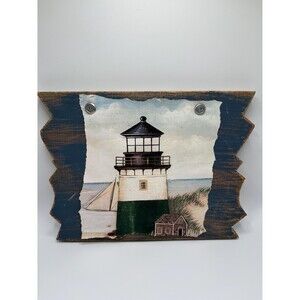 90’s Vintage Lighthouse Wood Sign Wall Decor-Rustic Coastal Distressed Wood